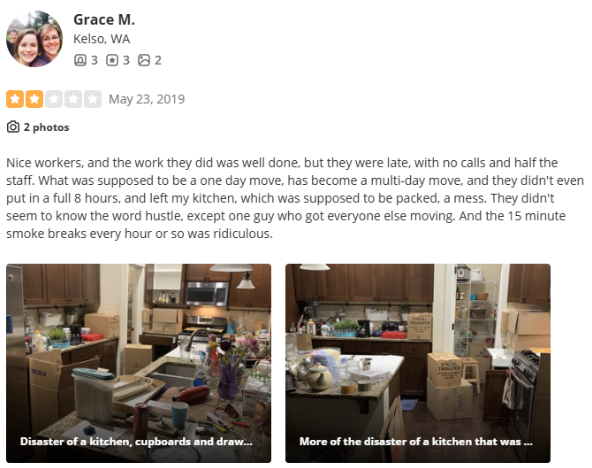 Critical Yelp Review for Mountain Moving and Storage